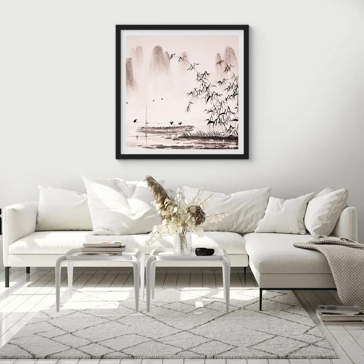 Poster in een zwarte lijst - De stilte van de rijstvelden - 40x40 cm