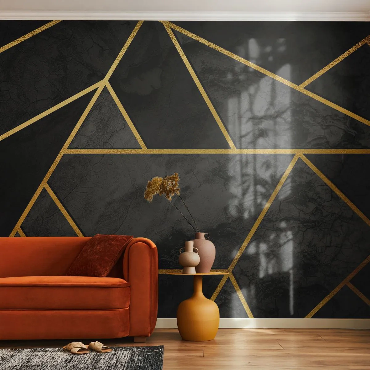 Zelfklevend Fotobehang Deluxe Sticker - Duisternis en glans - Abstractie, Deel, Modern patroon - 300x210 cm