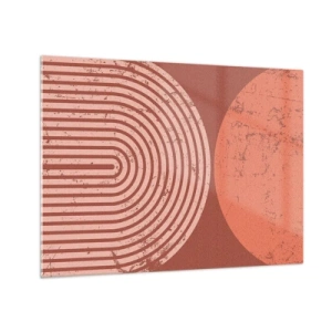 Schilderen op glas - Geometrische roestkleurige afbeelding met een halve cirkel en een cirkel - 70x50cm - Een nauwe band - Moderne wanddecoratie voor woonkamer en slaapkamer ARTTOR