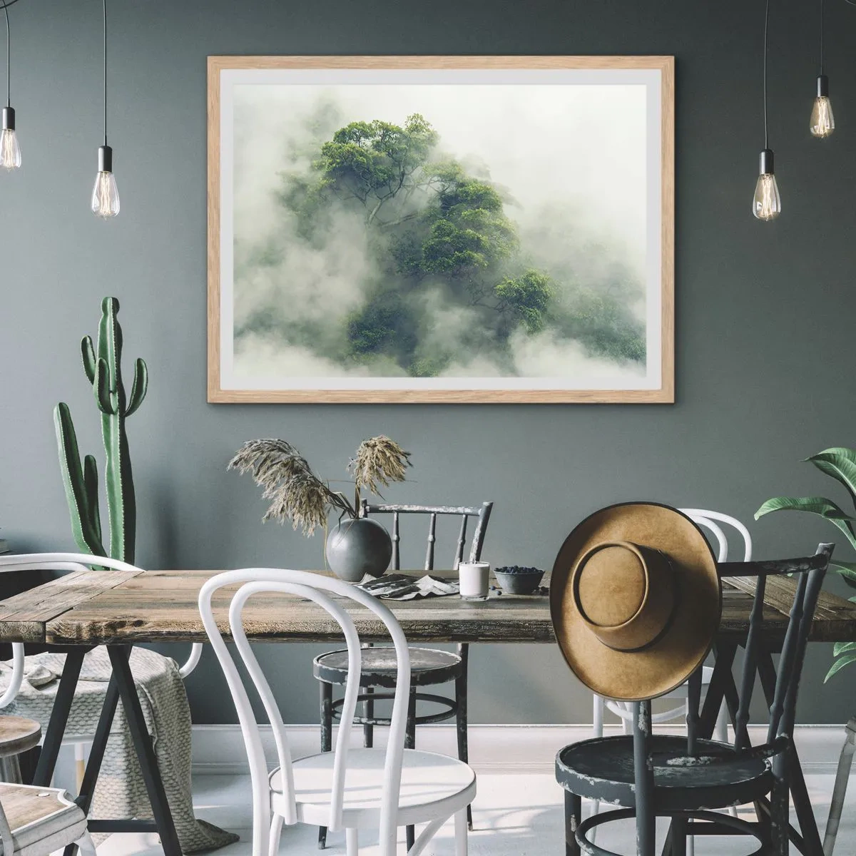 Een poster in een licht eiken lijst - In mist gehuld - 100x70 cm