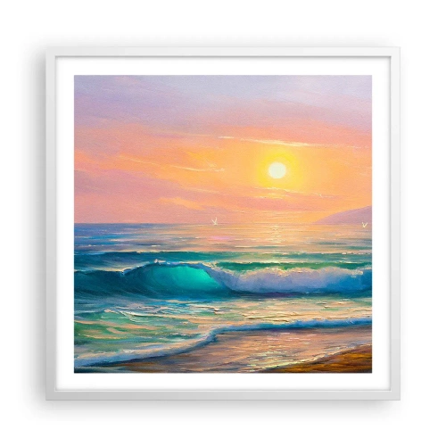 Poster in een witte lijst - Een turquoise lied van de golven - 60x60 cm