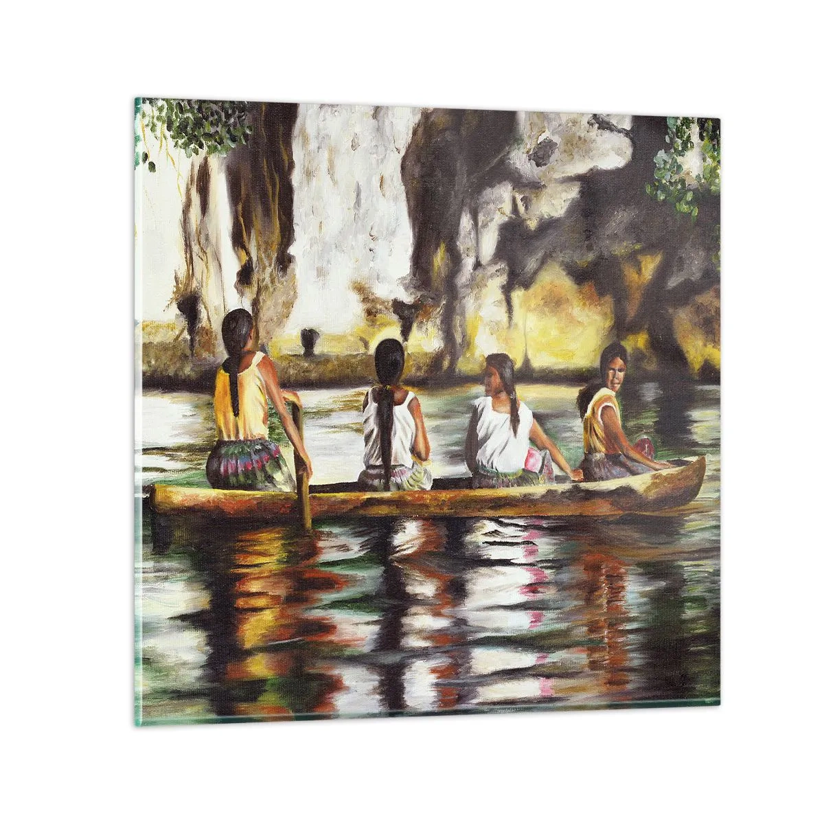 Schilderen op glas - In een Polynesisch paradijs - 50x50 cm