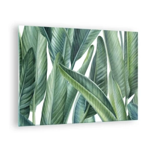 Schilderen op glas - Tropische bladeren in tinten groen - 70x50cm - Groen zelf - Moderne wanddecoratie voor woonkamer en slaapkamer ARTTOR