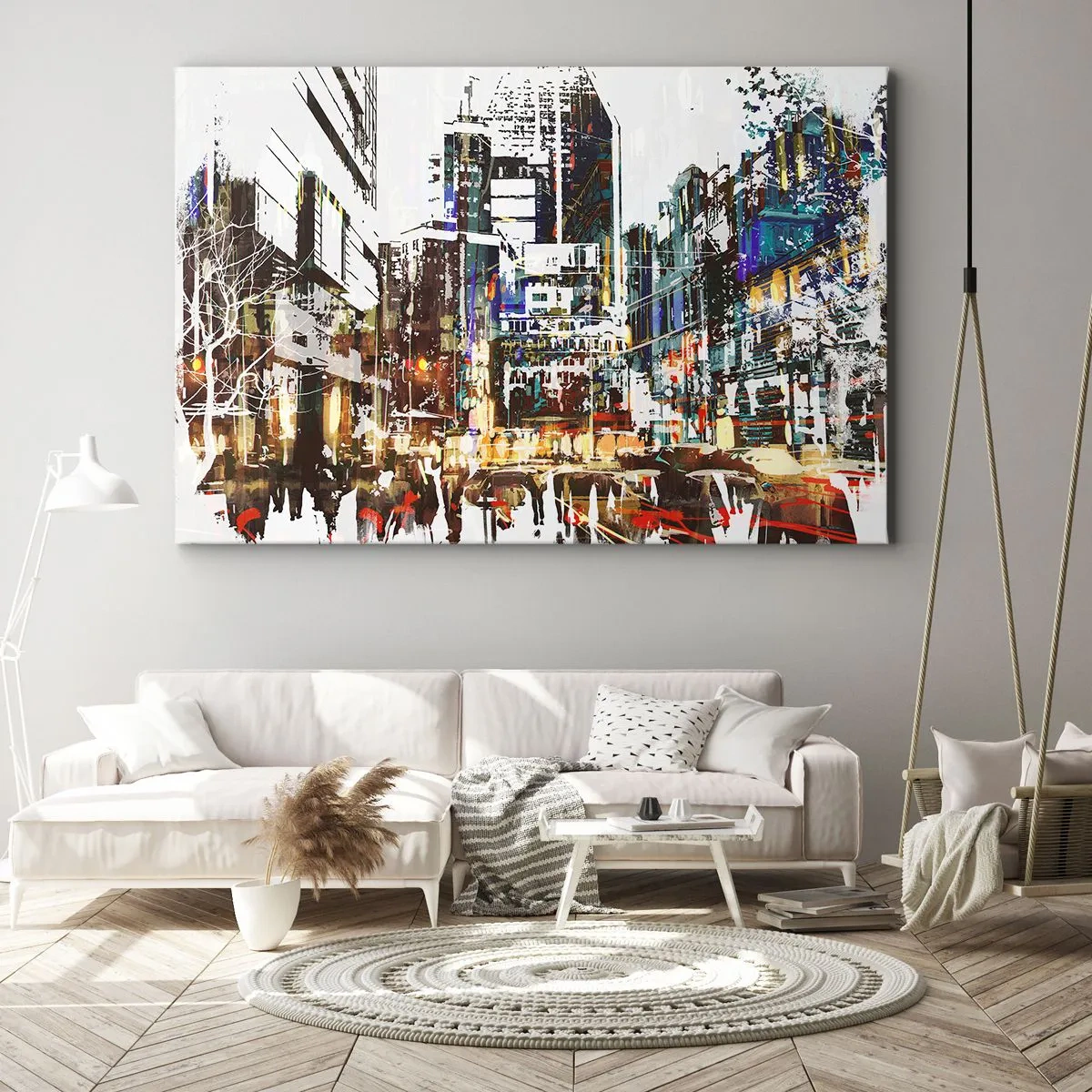 Schilderen op canvas - Een glinsterende stad - 120x80 cm
