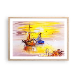 Een poster in een licht eiken lijst - Een welverdiende rust in de haven - 70x50 cm