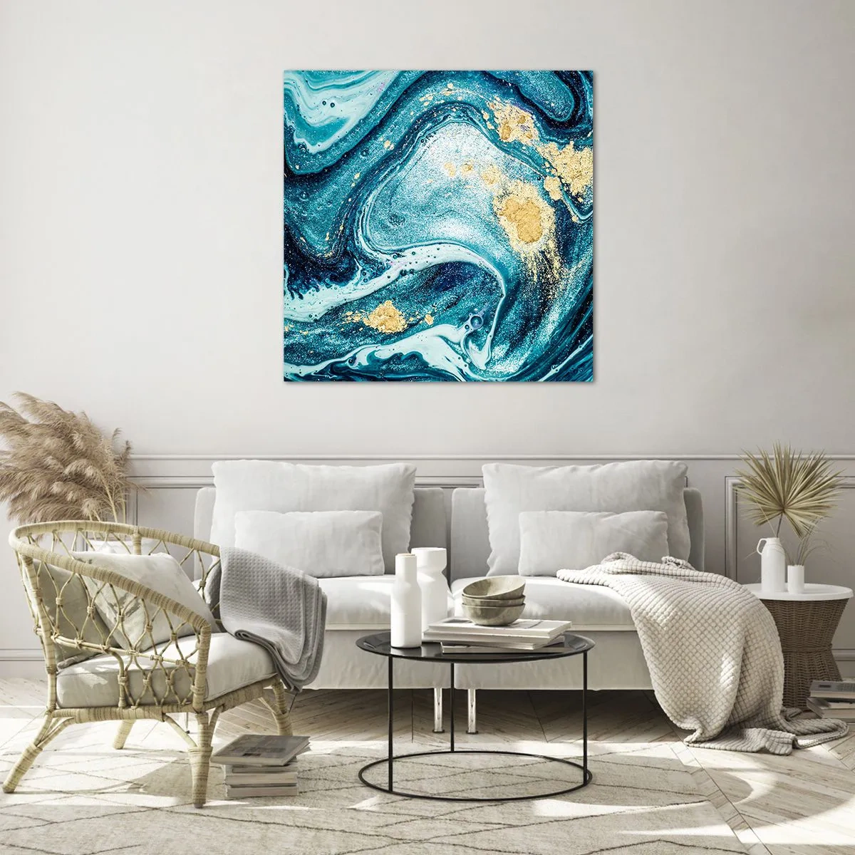 Schilderen op glas - Blauwe draaikolk - 70x70 cm