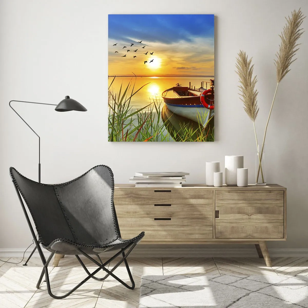 Schilderen op glas - De aalscholvers vliegen al weg - 50x70 cm