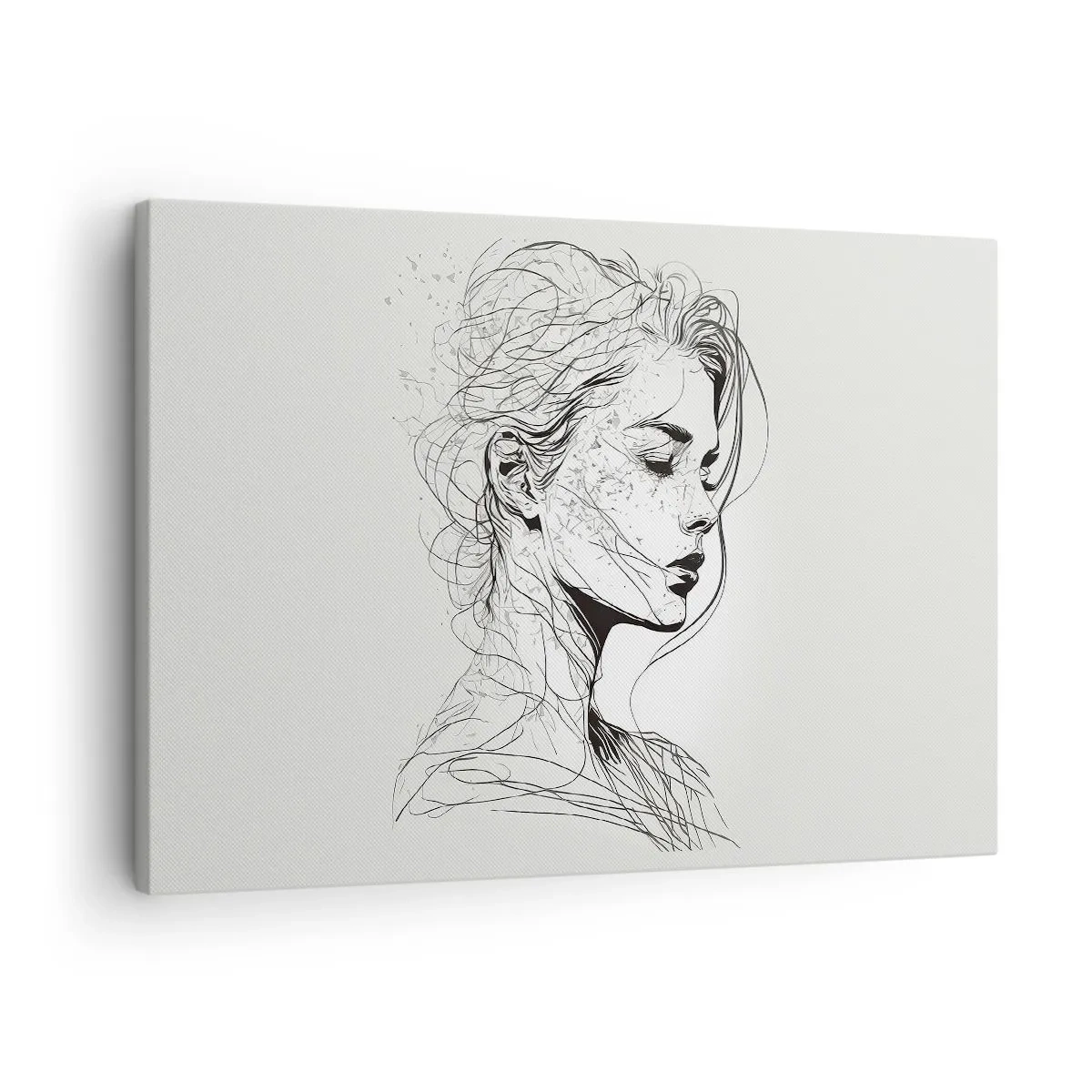 Schilderen op canvas - Een delicaat portret van een vrouw in een minimalistische grafische stijl. - 70x50cm - Portret in gedachten - Moderne wanddecoratie voor woonkamer en slaapkamer ARTTOR