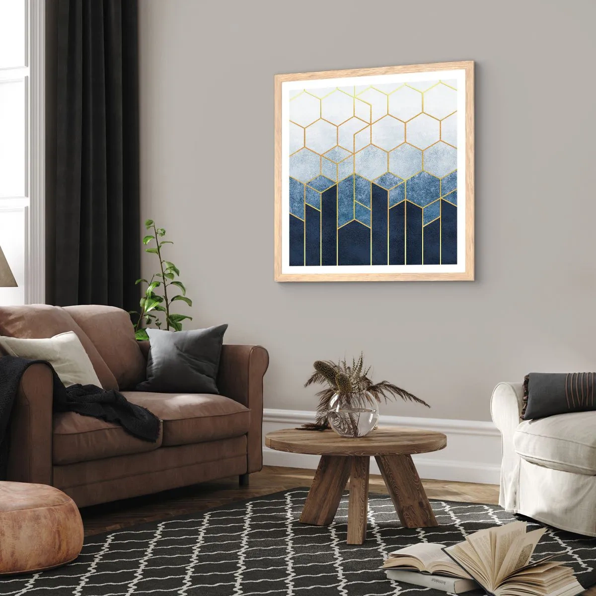 Een poster in een licht eiken lijst - Compositie in een gesyncopeerd ritme - 60x60 cm