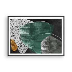 Poster in een zwarte lijst - Kleurrijke abstractie met bladgoud - 100x70 cm