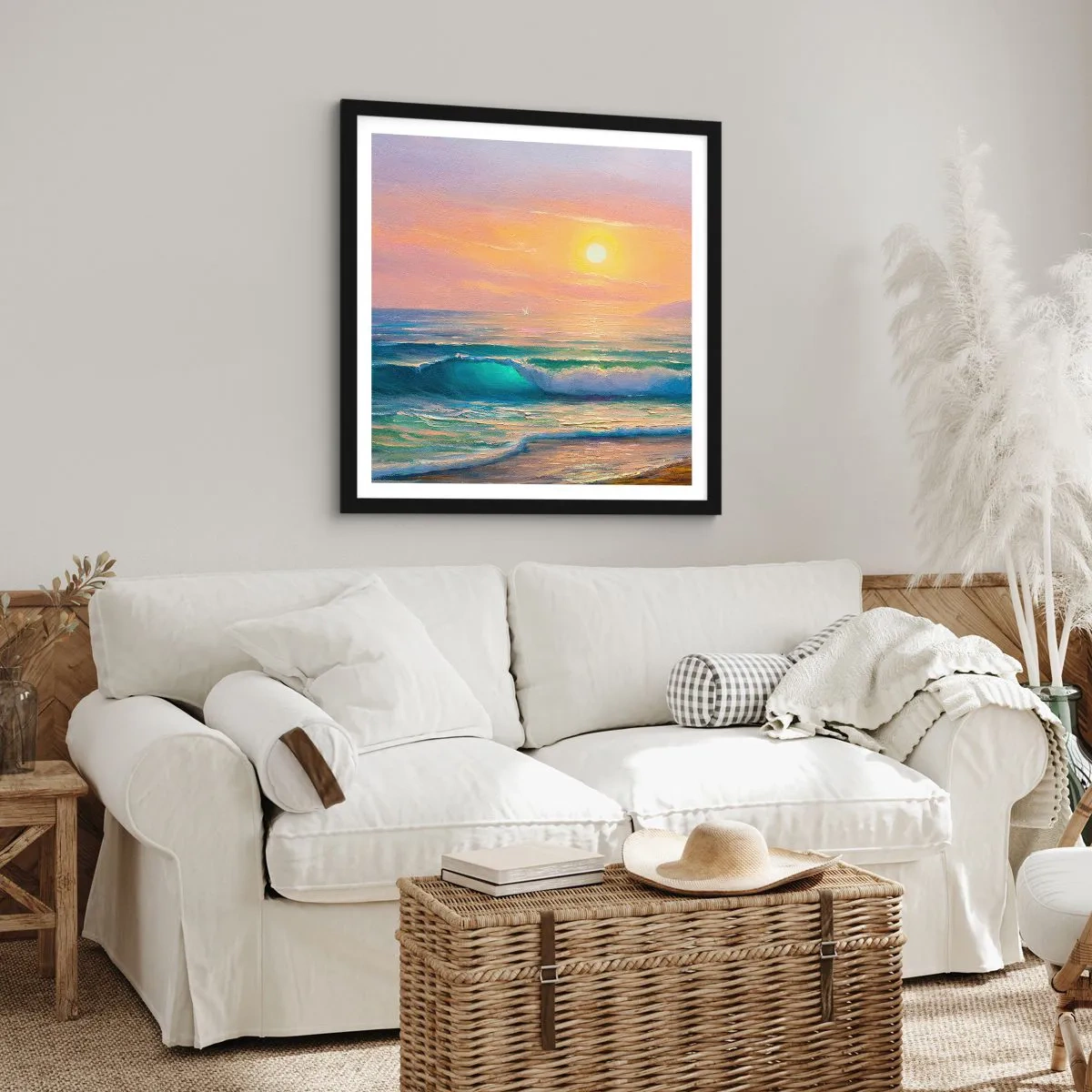 Poster in een zwarte lijst - Een turquoise lied van de golven - 30x30 cm