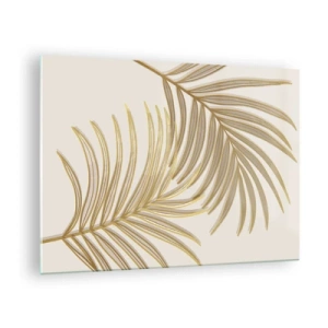 Schilderen op glas - Gouden palmbladeren op een lichte achtergrond - 70x50cm - Gouden Palm! - Moderne wanddecoratie voor woonkamer en slaapkamer ARTTOR