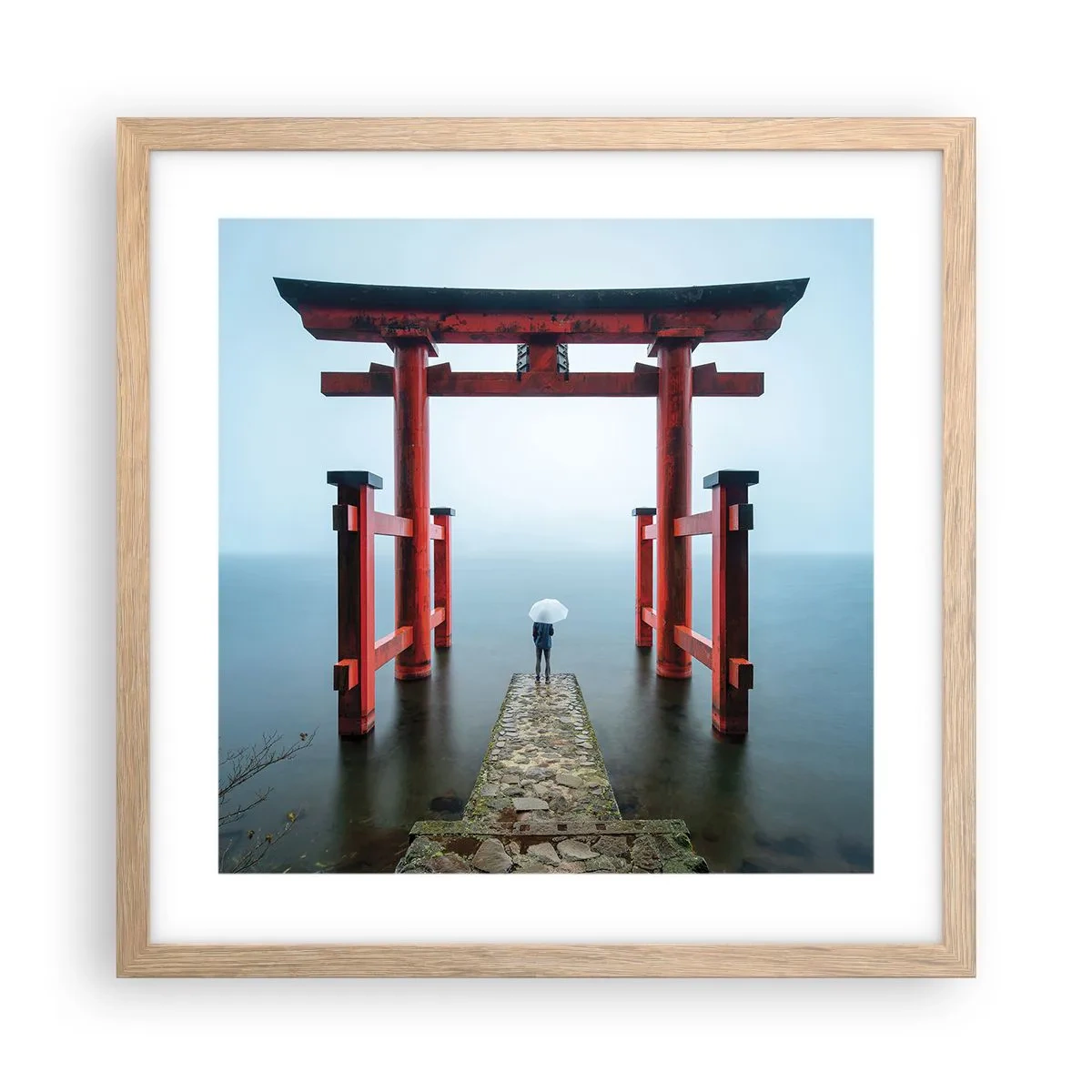 Een poster in een licht eiken lijst - Japanse mijmering - 40x40 cm
