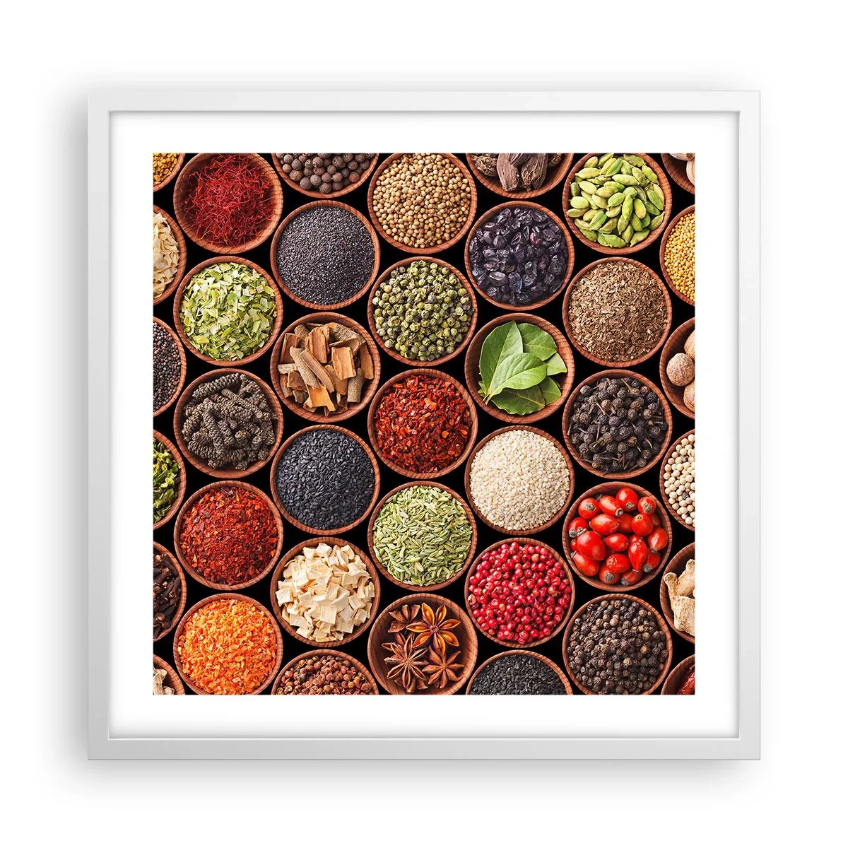 Poster in een witte lijst - Alle smaken van de wereld - 50x50 cm