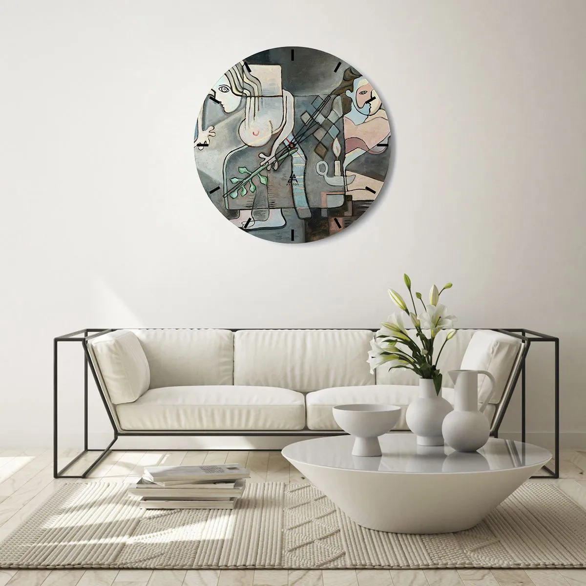 Wandklok - Klok - Een abstracte compositie van twee figuren met mozaïekelementen. - 30x30cm - Mozaïek van geest en materie - Moderne wanddecoratie voor woonkamer, keuken en slaapkamer ARTTOR