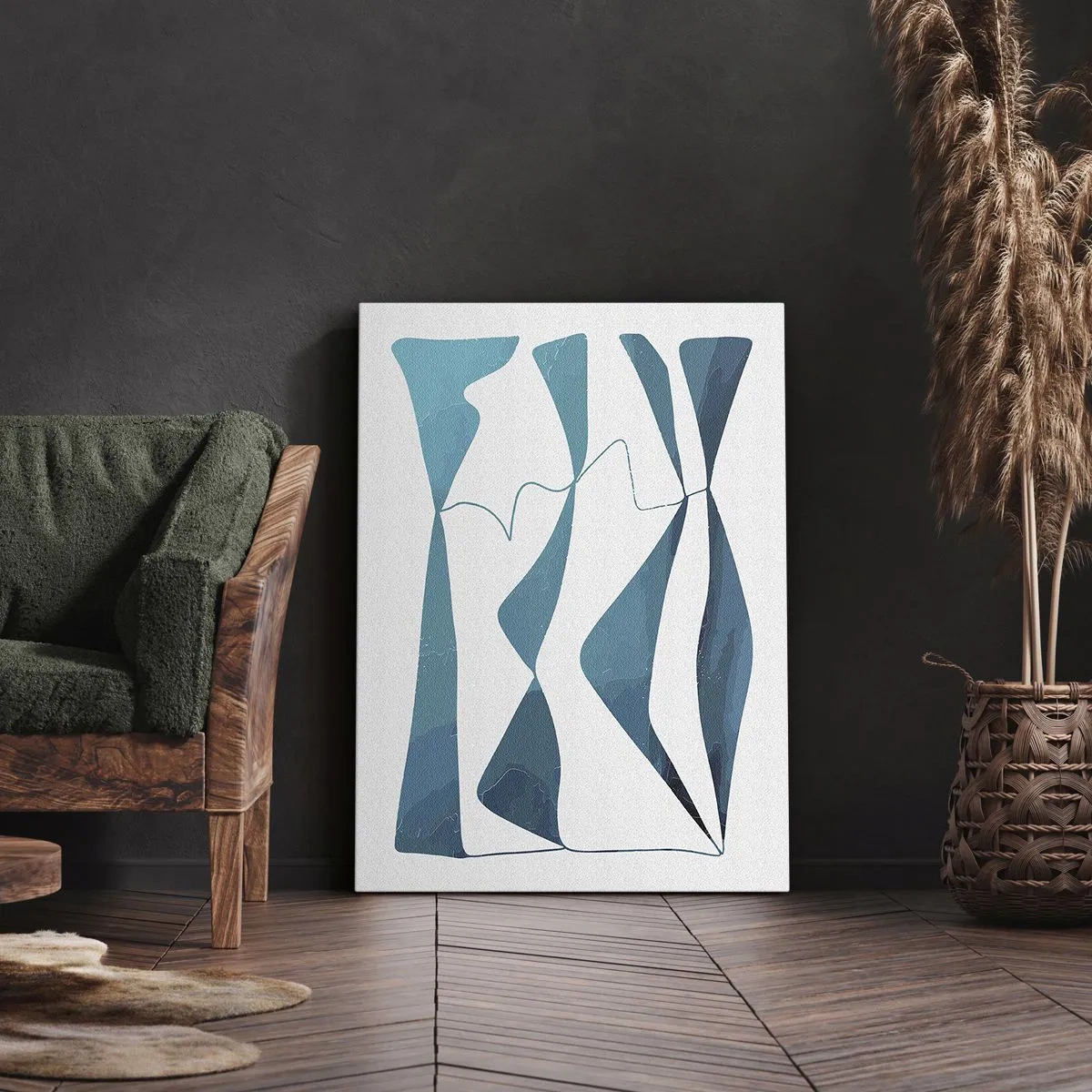 Schilderen op canvas - Abstractie: turquoise verbinding - 65x120 cm