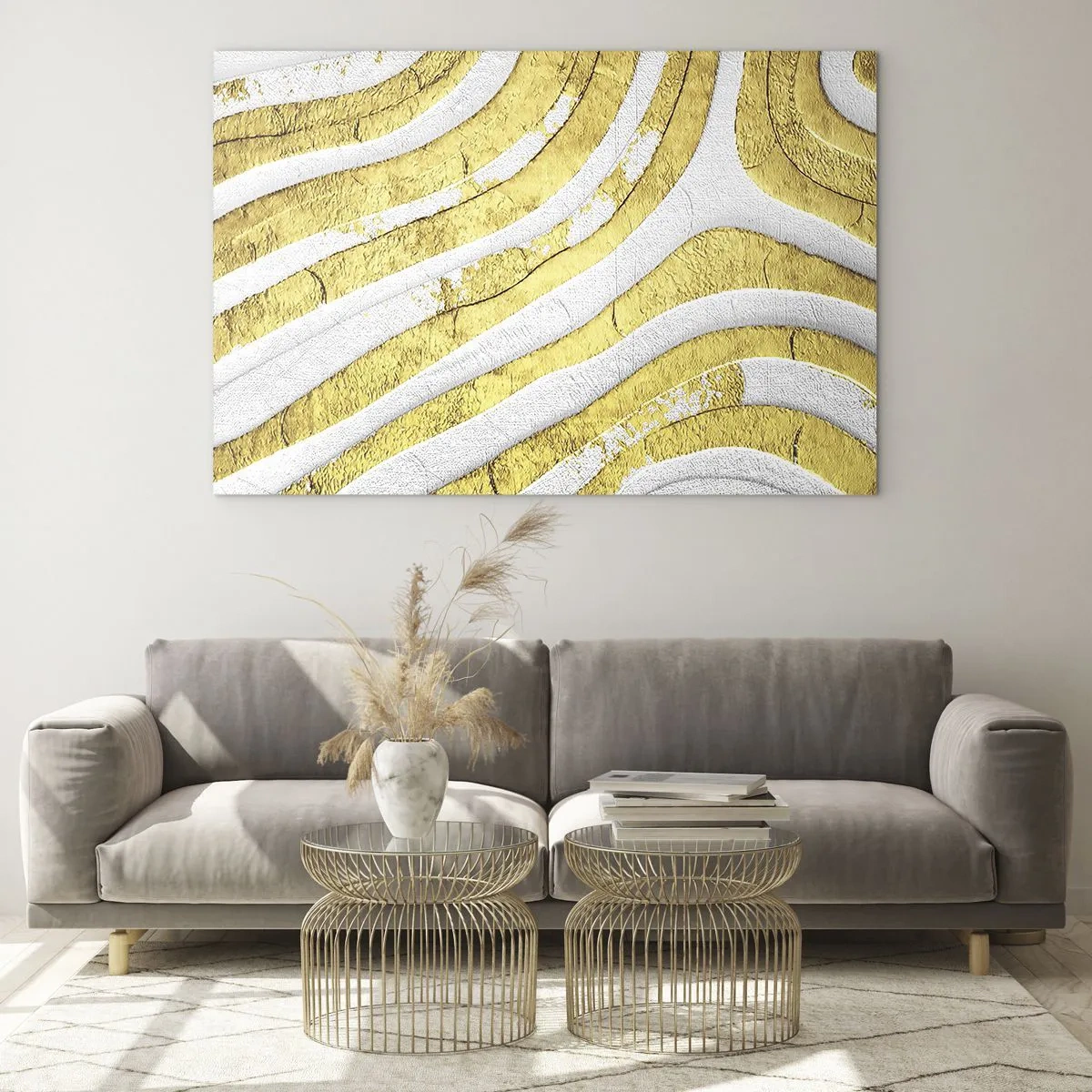 Schilderen op glas - Compositie in wit en goud - 120x80 cm