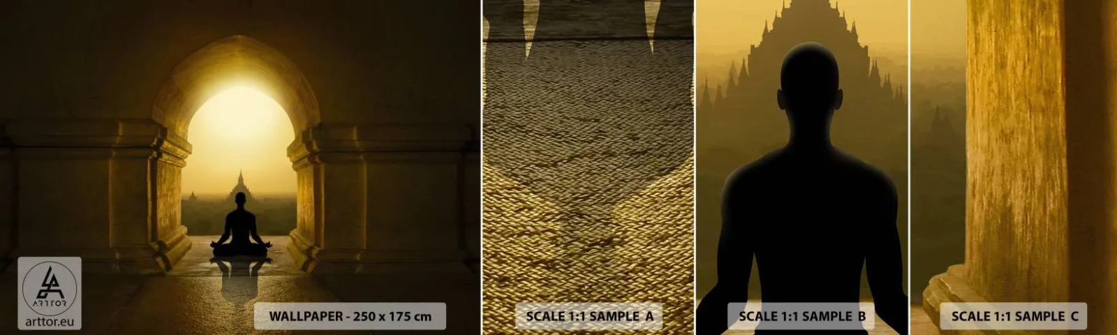 Fotobehang Monster Zelfklevend Deluxe Sticker - Volledige harmonie - Meditatie, tempel, Boeddha - 100x30 cm