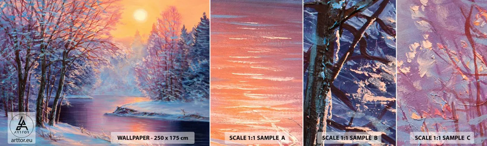 Fotobehang Monster Zelfklevend Deluxe Sticker - De kleuren van de winter - Landschap, Rivier, Woud - 100x30 cm