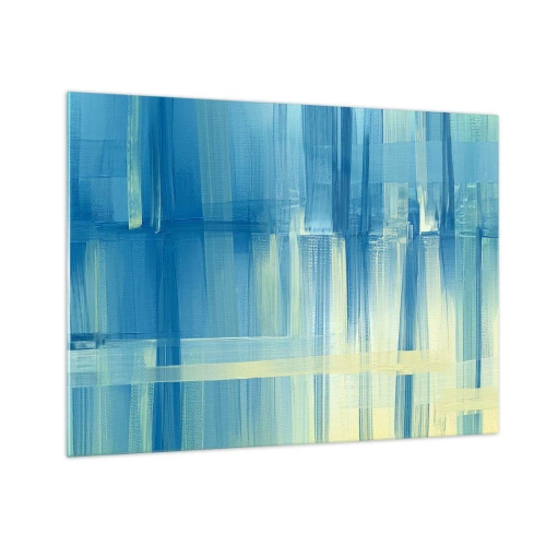 Schilderen op glas - Abstracte penseelstreken in turquoise en geel - 70x50cm - Compositie in turkoois - Moderne wanddecoratie voor woonkamer en slaapkamer ARTTOR