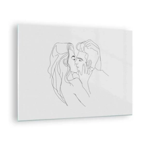 Schilderen op glas - Een minimalistische tekening van een stel in een romantische kus - 70x50cm - Dezelfde regel - Moderne wanddecoratie voor woonkamer en slaapkamer ARTTOR