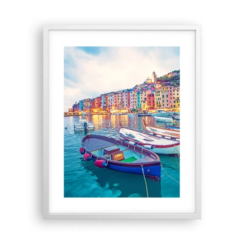 Poster in een witte lijst - Kleurrijke avond in de haven - 40x50 cm
