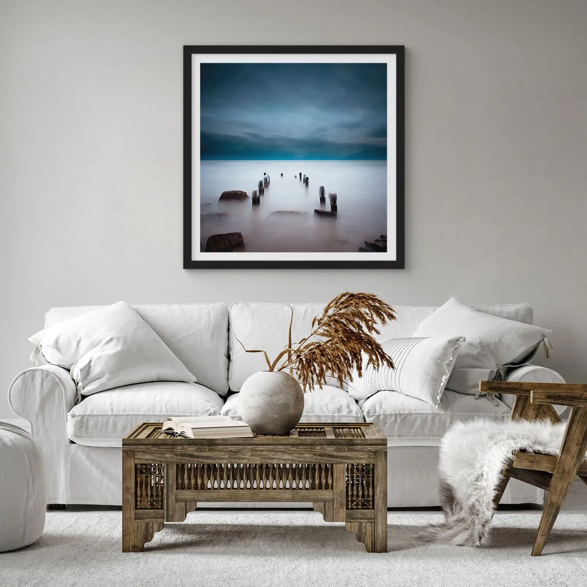 Poster in een zwarte lijst - Peinzend meer - 60x60 cm