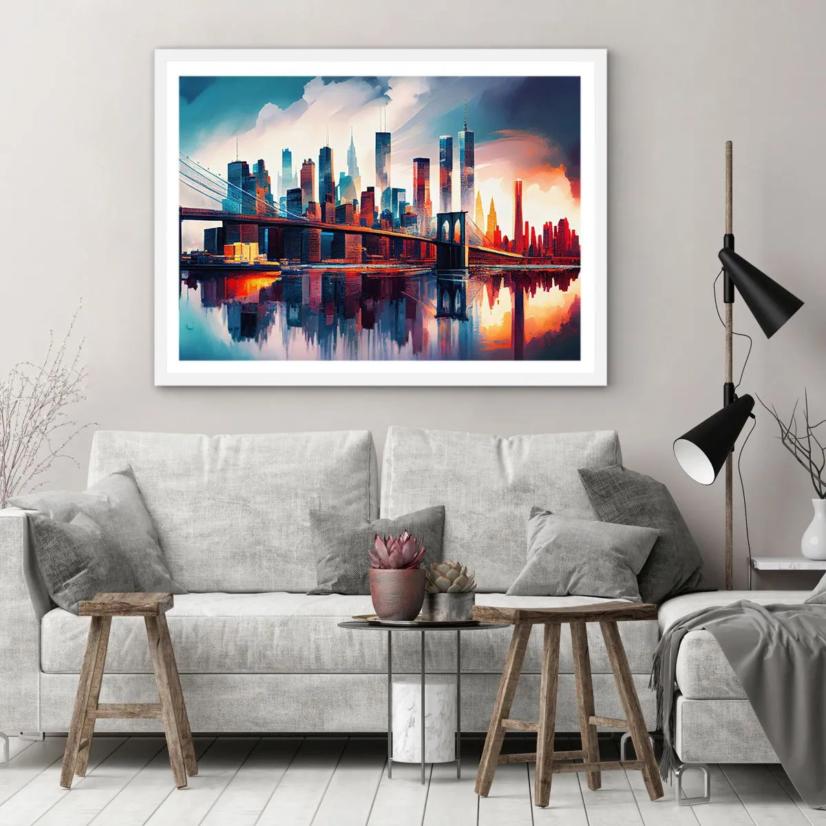 Poster in een witte lijst - Een droomachtig New York - 50x40 cm