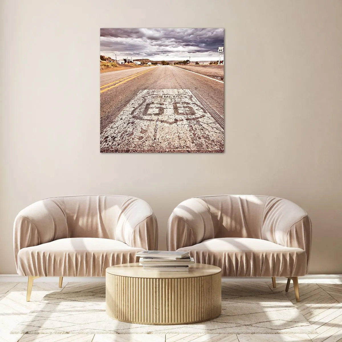 Schilderen op glas - Mother Road - een Amerikaanse legende - 40x40 cm