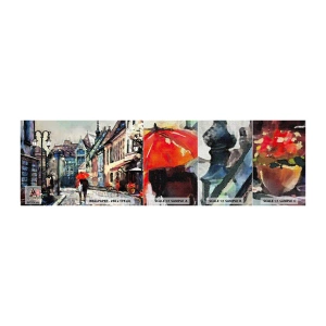 Fotobehang Monster Premium Canvas - Regen voor twee - Stad, Architectuur, Oude stad - 100x30 cm