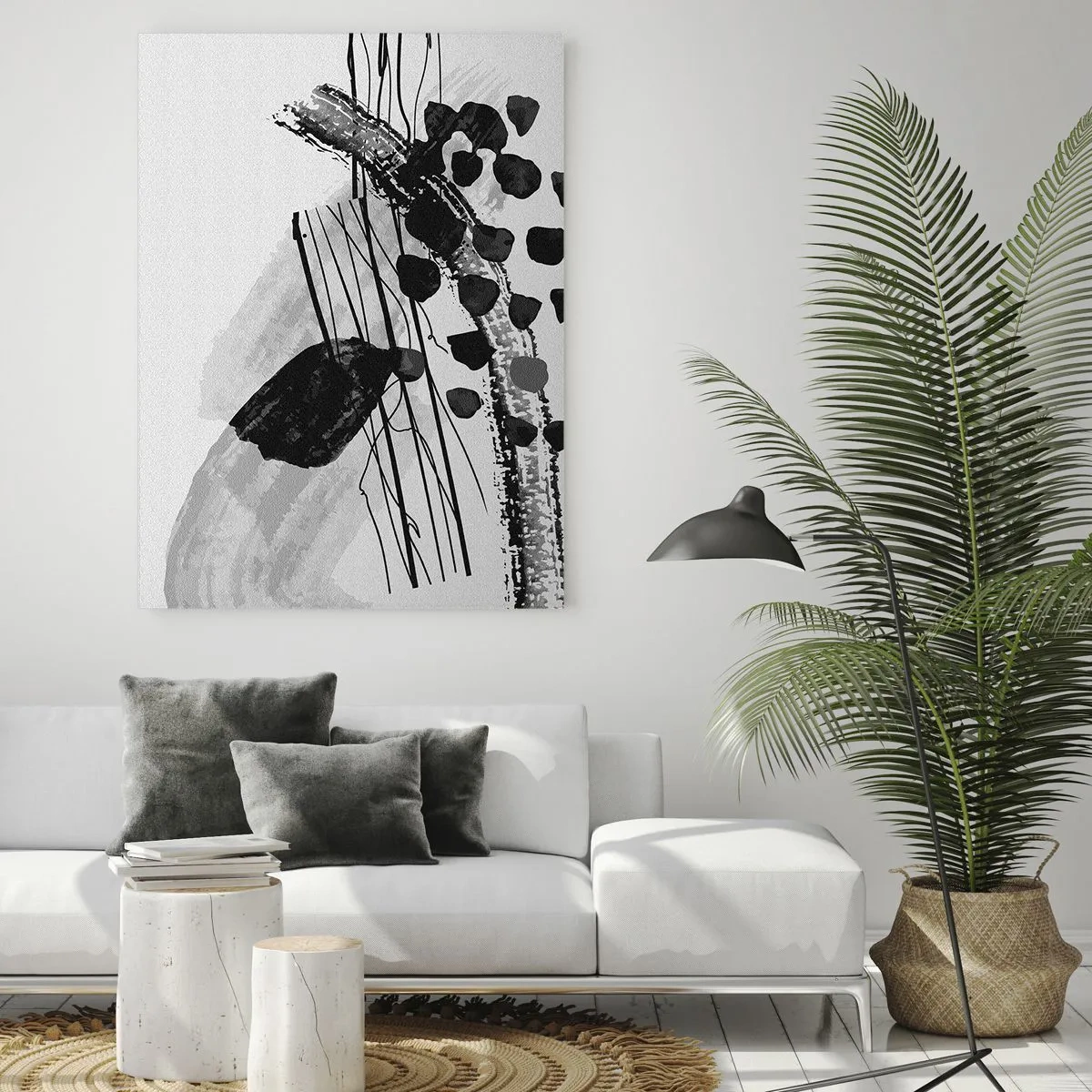 Schilderen op glas - Zwart-wit organische abstractie - 70x100 cm