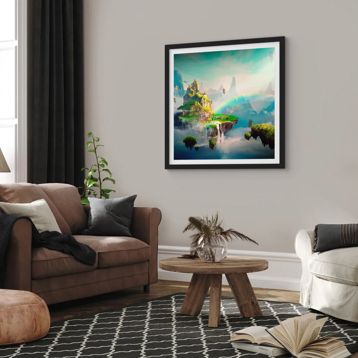 Poster in een zwarte lijst - Midden in de lucht - gelukkige eilanden - 60x60 cm