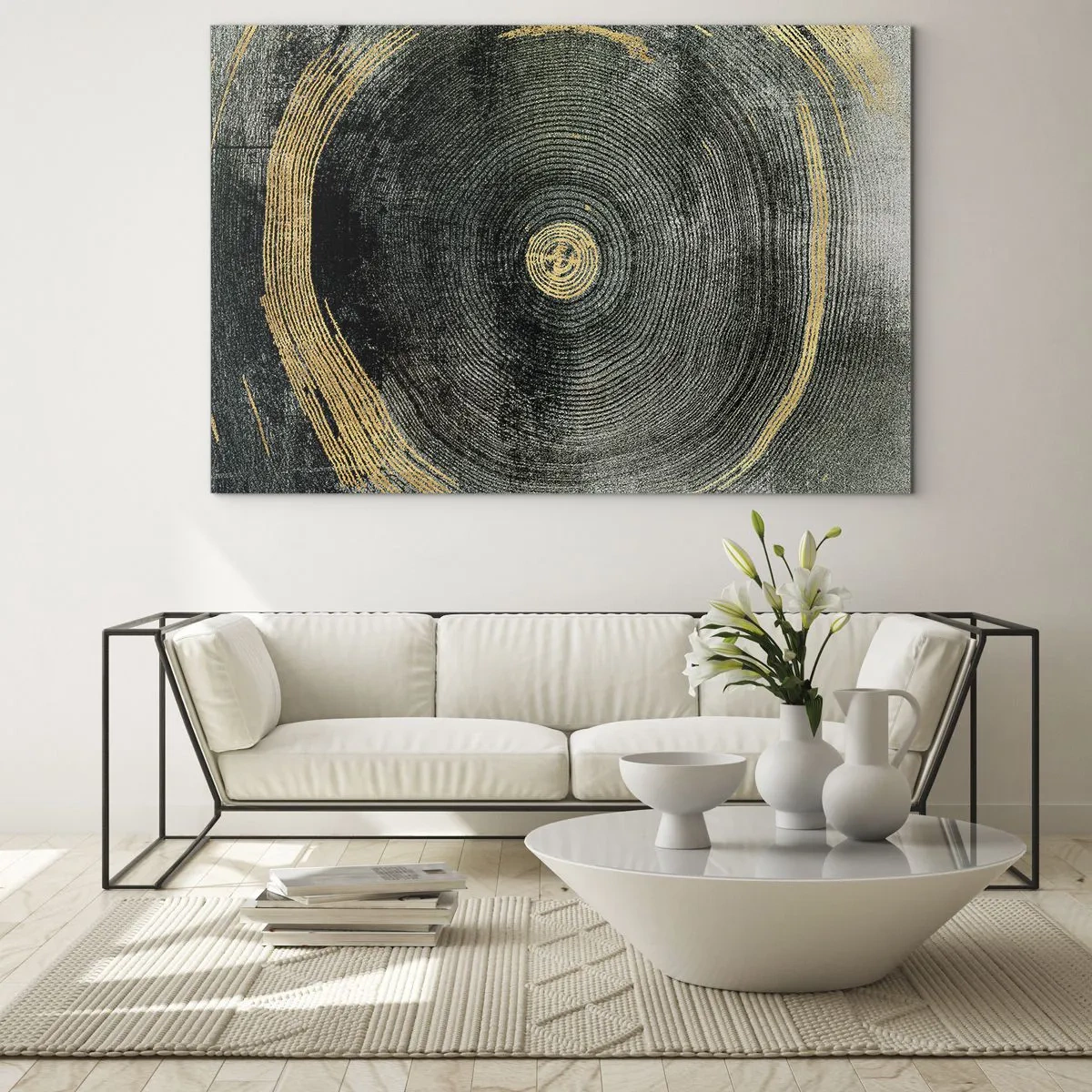Schilderen op glas - Doorsnede van een boomstam met details en gouden accenten - 70x50cm - Veranderen en zijn - Moderne wanddecoratie voor woonkamer en slaapkamer ARTTOR