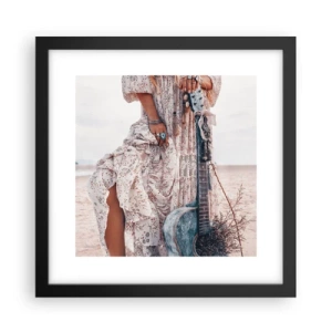 Poster in een zwarte lijst - Kinderen bloemen onderweg - 30x30 cm