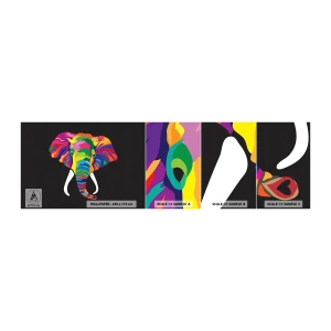 Fotobehang Monster Zelfklevend Deluxe Sticker - De olifant die ervan hield om in de regenboog te baden - Dieren, Olifant, Kleurrijk beeld - 100x30 cm