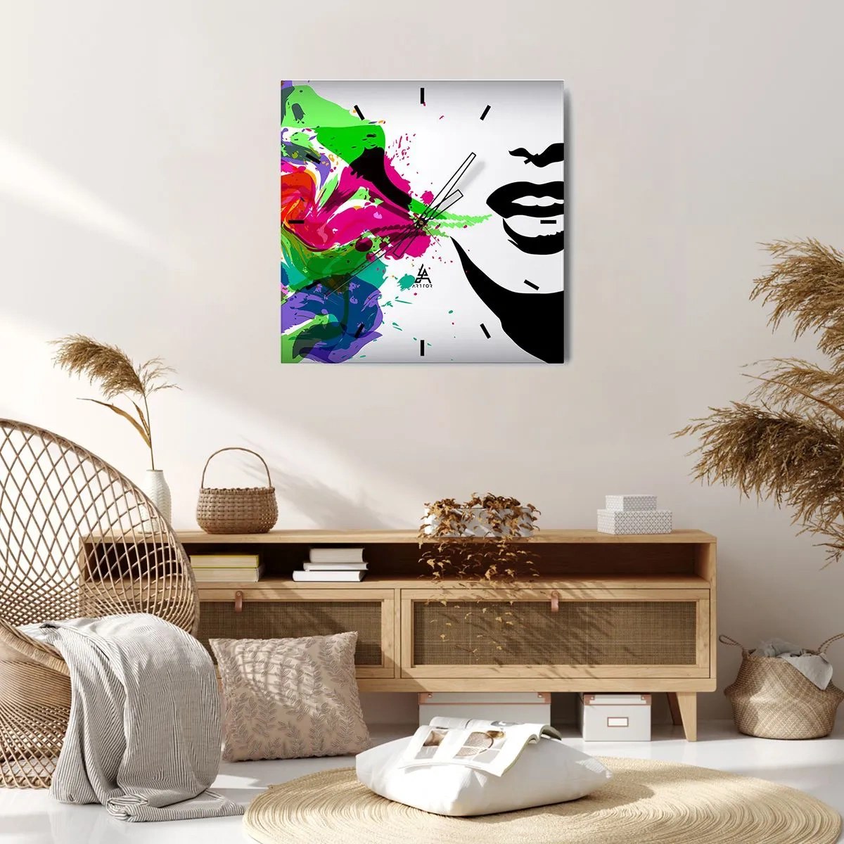 Wandklok - Klok - Een verhaal in de kleuren van de regenboog - 30x30 cm