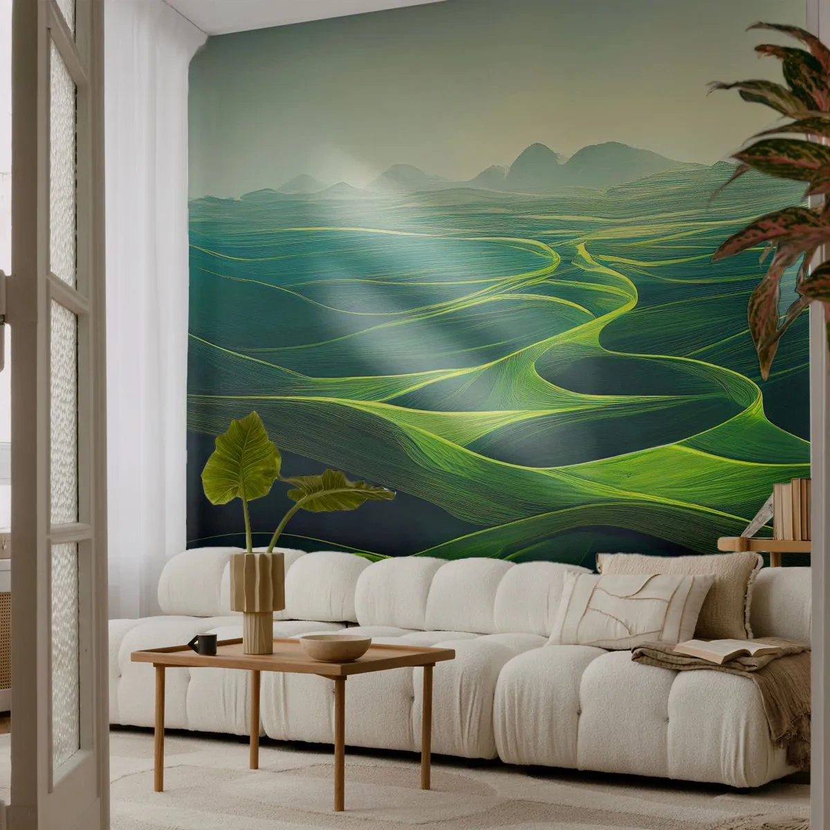 Fotobehang Premium Sand - In de groene dalen - Landschap, Wei, Valleien - 100x70 cm