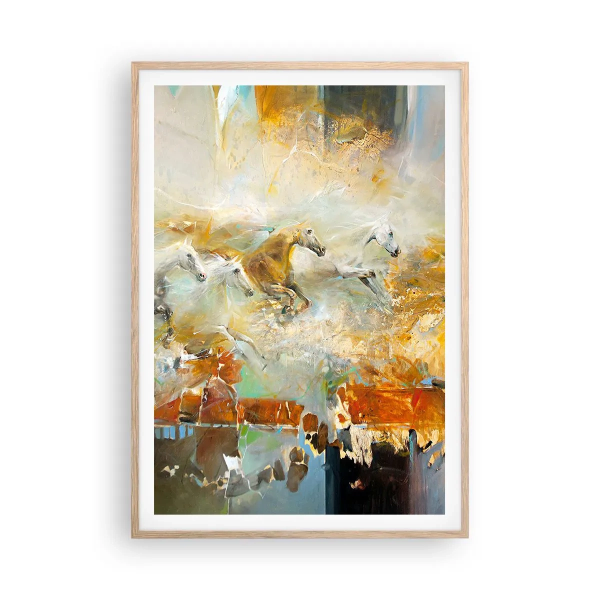 Een poster in een licht eiken lijst - Galopperen door het licht - 70x100 cm