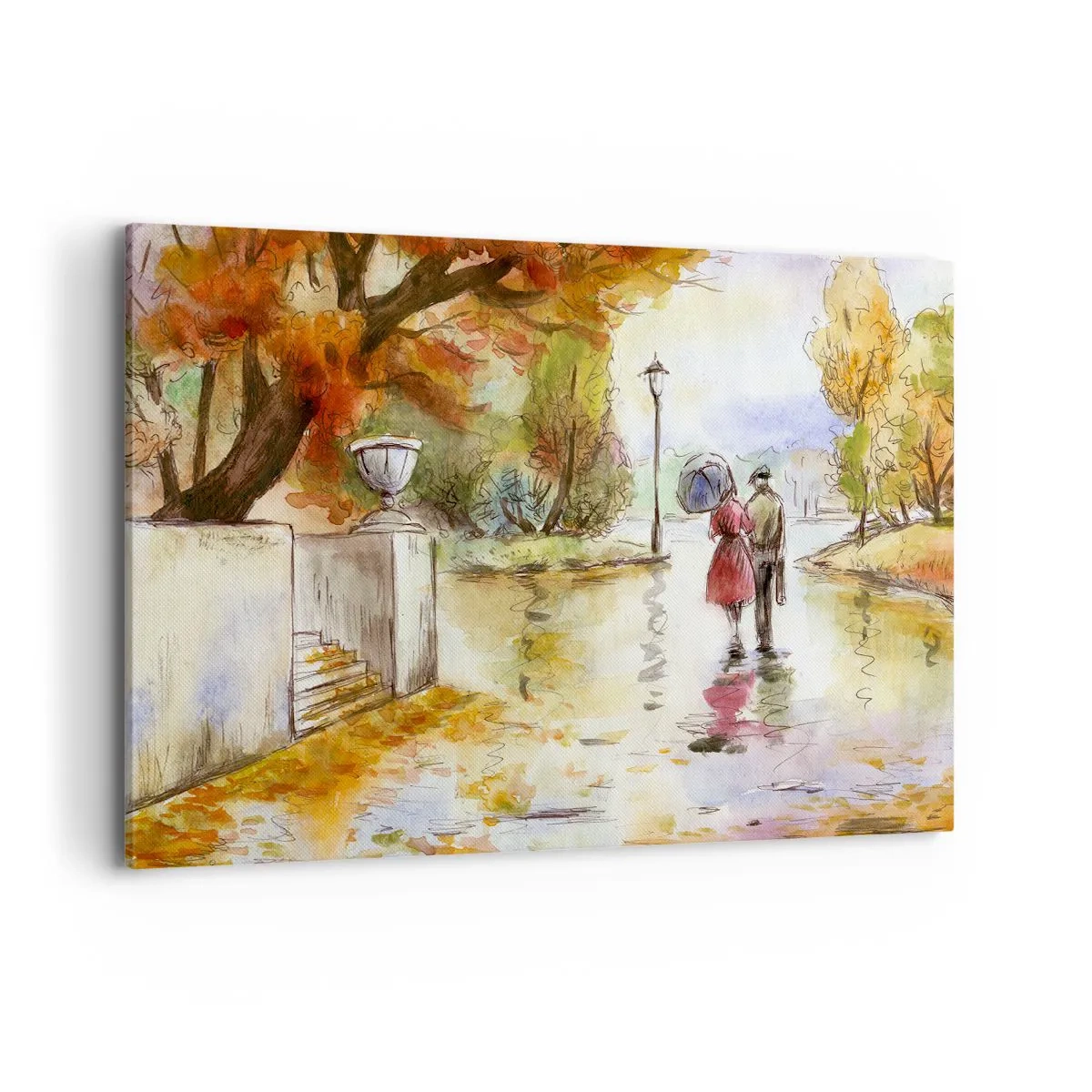 Schilderen op canvas - Romantische herfst in het park - 120x80 cm