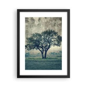 Poster in een zwarte lijst - Een appelboom op een blauw veld? - 30x40 cm