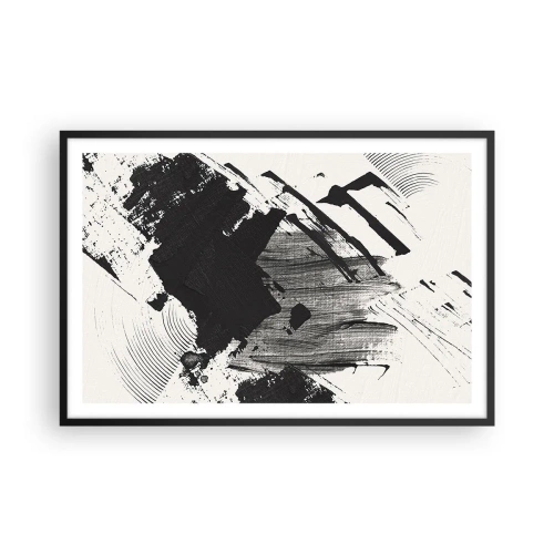Poster in een zwarte lijst - Abstractie – expressie van zwart - 91x61 cm
