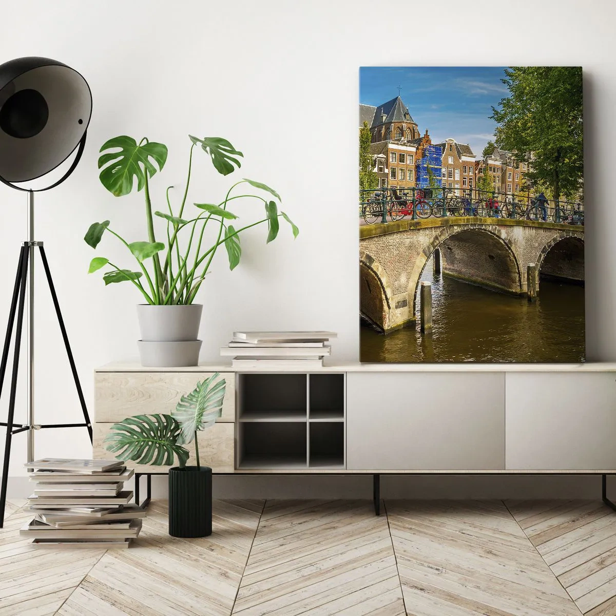 Schilderen op canvas - Lente aan de gracht - 55x100 cm