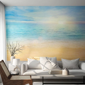 Fotobehang Premium Sand - Groot blauw - Zee, Weergave, Strand - 400x280 cm