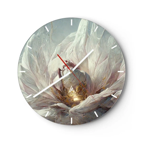 Wandklok - Klok - Een brede bloem in lichte tinten met een glanzend hart - 30x30cm - Hij bloeit eens in de honderd jaar - Moderne wanddecoratie voor woonkamer, keuken en slaapkamer ARTTOR