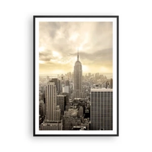 Poster in een zwarte lijst - New York geweven van grijs - 70x100 cm
