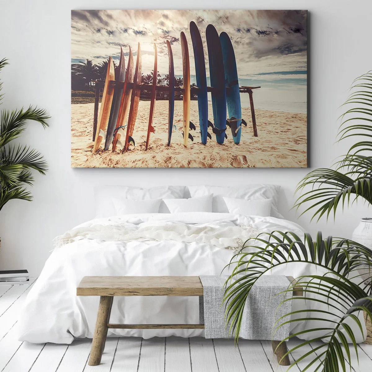 Schilderen op canvas - Surfplanken op het strand bij zonsondergang - 70x50cm - Weltrusten, zie je morgen - Moderne wanddecoratie voor woonkamer en slaapkamer ARTTOR
