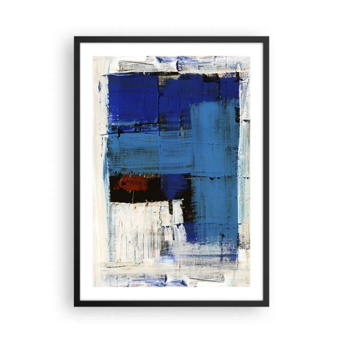 Poster in een zwarte lijst - Abstracte compositie in tinten blauw en wit - 50x70cm - Het geheim van blauw - Moderne wanddecoratie voor woonkamer en slaapkamer ARTTOR