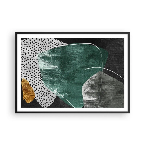 Poster in een zwarte lijst - Kleurrijke abstractie met bladgoud - 100x70 cm