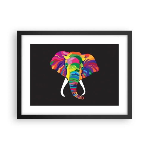Poster in een zwarte lijst - De olifant die ervan hield om in de regenboog te baden - 40x30 cm