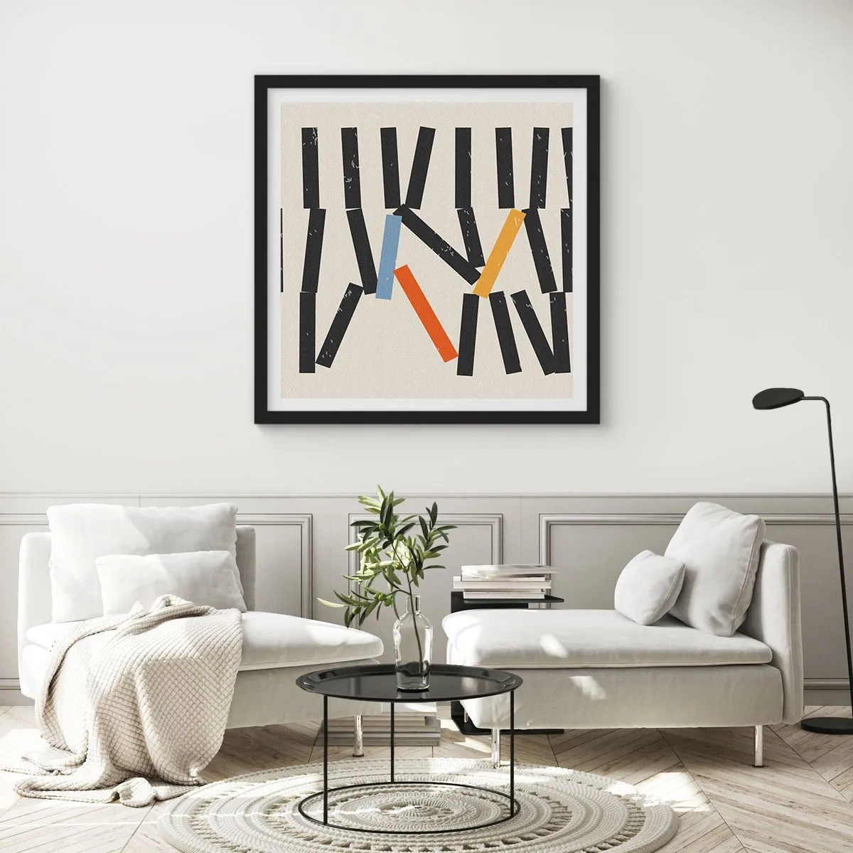 Poster in een zwarte lijst - Domino – compositie - 30x30 cm